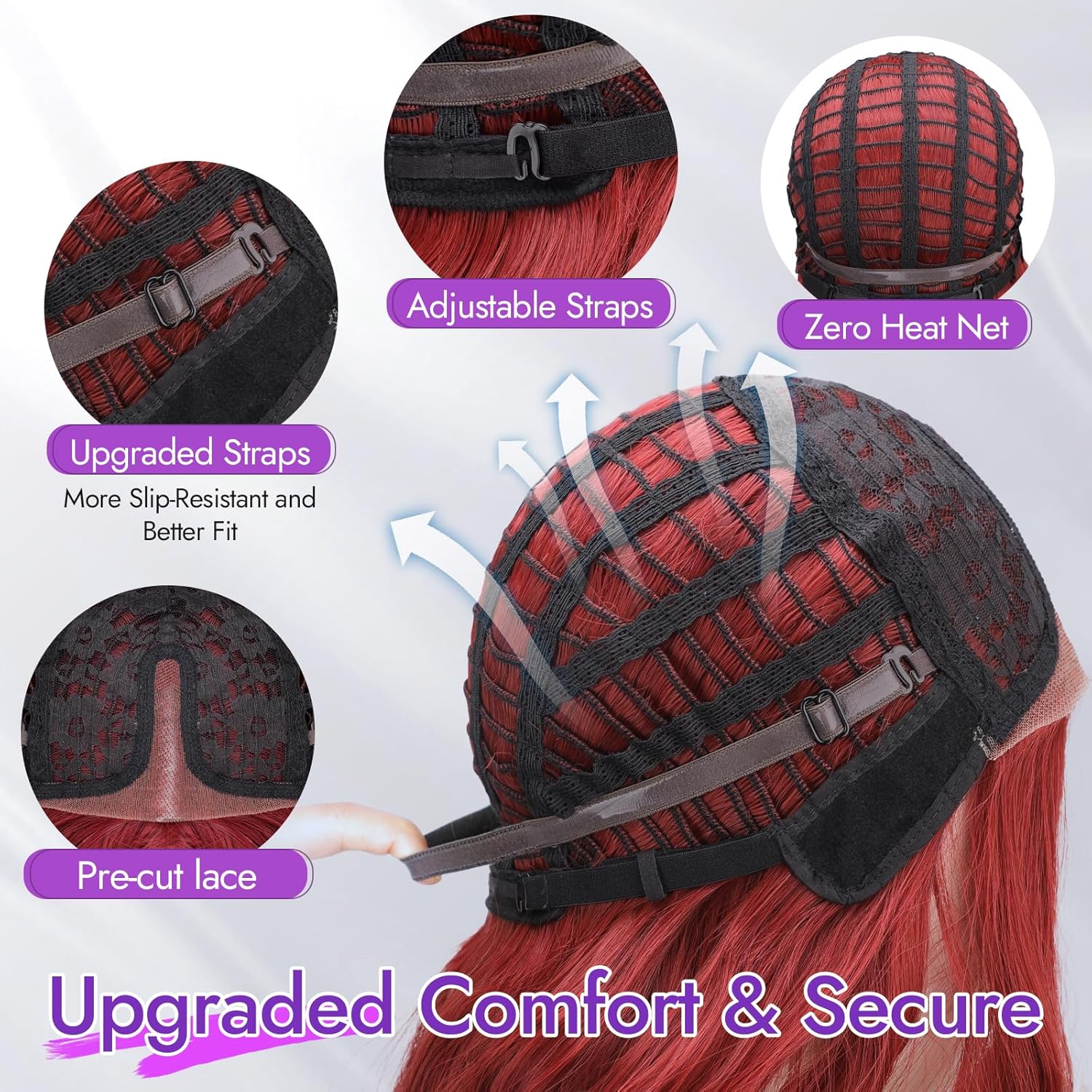 Berry Red Long Wavy Wig for Women, Pre-Cut HD Lace Natural Hairline, Glueless -  BigGreenBear.com Beauty Products 44.50 USD Big Green Bear