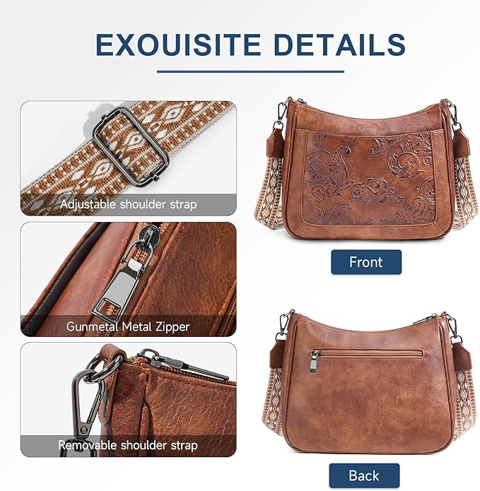 Crossbody Bags for Women, Vegan Leather Embossed Flower -  BigGreenBear.com HANDBAGS 34.00 USD Big Green Bear