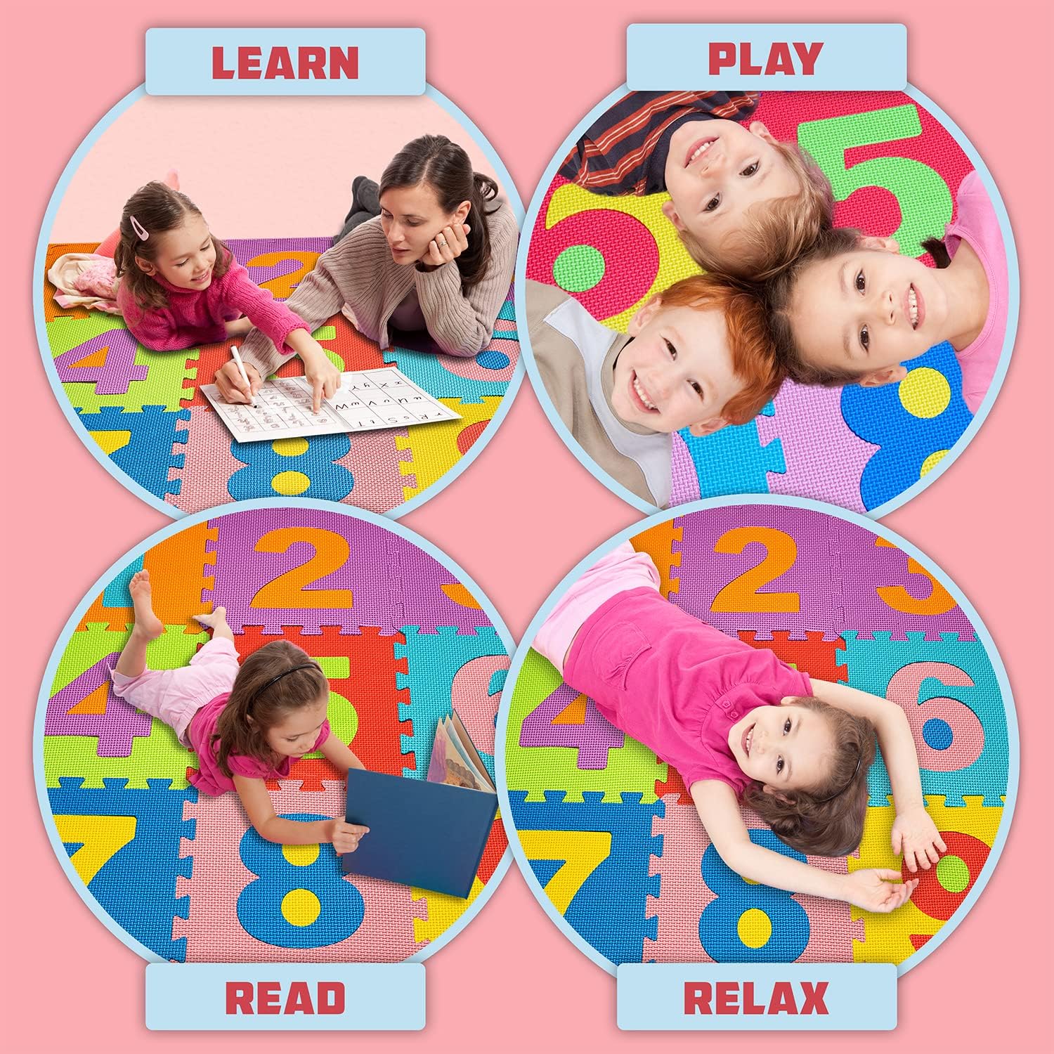 Foam Play Mat for Baby Kids 12x12-10 Interlocking Foam Puzzle Floor Mat Tiles