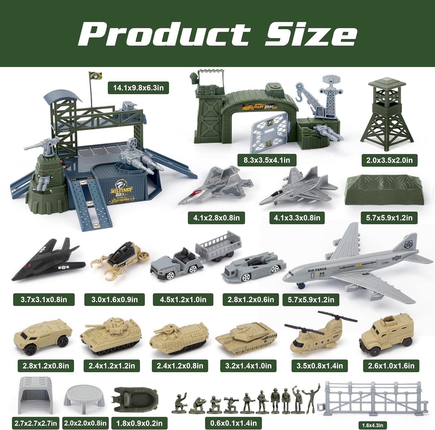 Army Toys Set 13 Vehicles Airplane Tank Trucks Helicopter Fighter Jet, Play Mat Army Men -  BigGreenBear.com Toys 32.00 USD Big Green Bear