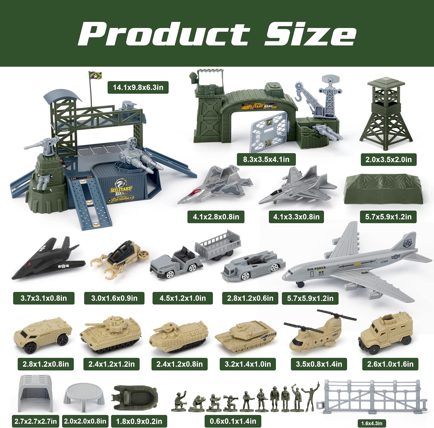 Army Toys Set 13 Vehicles Airplane Tank Trucks Helicopter Fighter Jet, Play Mat Army Men -  BigGreenBear.com Toys 32.00 USD Big Green Bear