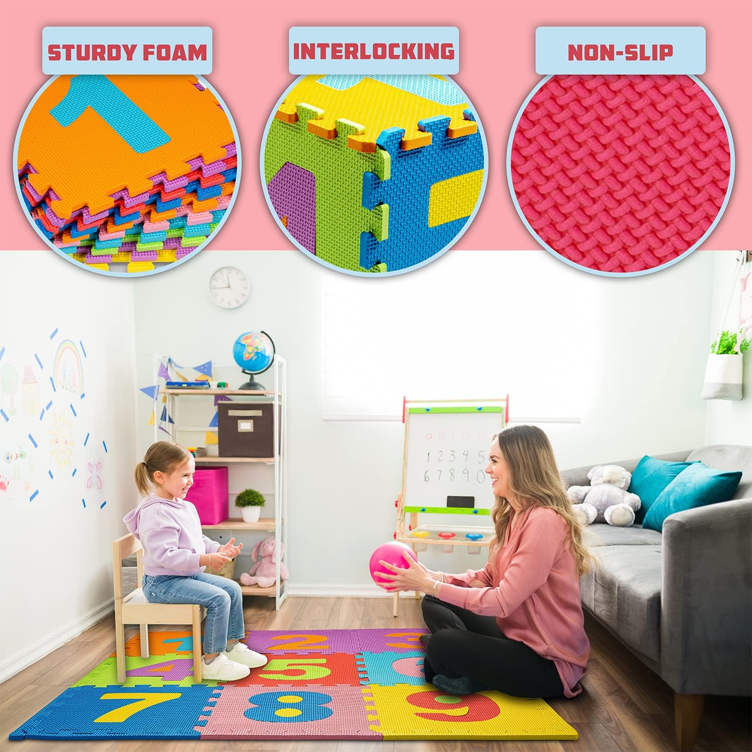 Foam Play Mat for Baby Kids 12x12-10 Interlocking Foam Puzzle Floor Mat Tiles