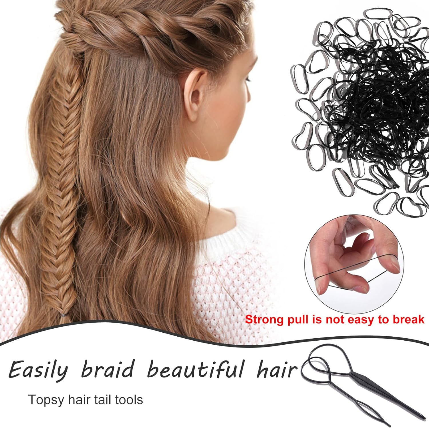 2000 PCS Hair Bands, Mini Hair Rubbers Ties with 2 PCS Topsy Tail Hair Tools -  BigGreenBear.com Beauty Products 3.25 USD Big Green Bear