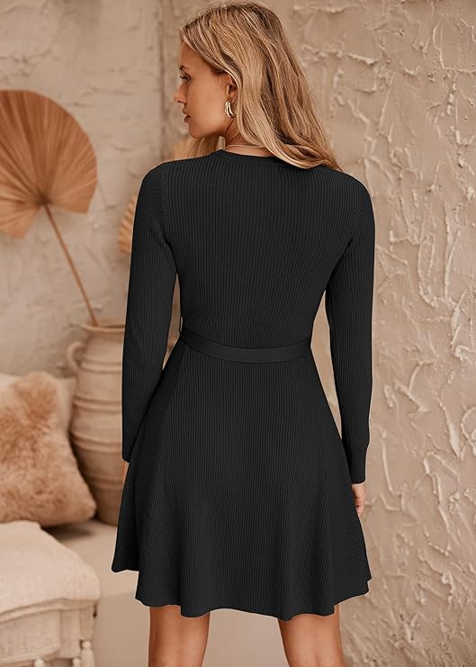 Women's Fall Winter Casual Dress Crewneck Long Sleeve A-Line Sweater Dress -  BigGreenBear.com clothing 49.99 USD Big Green Bear