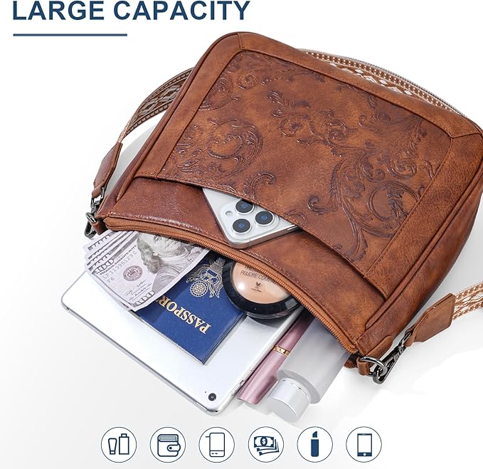 Crossbody Bags for Women, Vegan Leather Embossed Flower -  BigGreenBear.com HANDBAGS 34.00 USD Big Green Bear