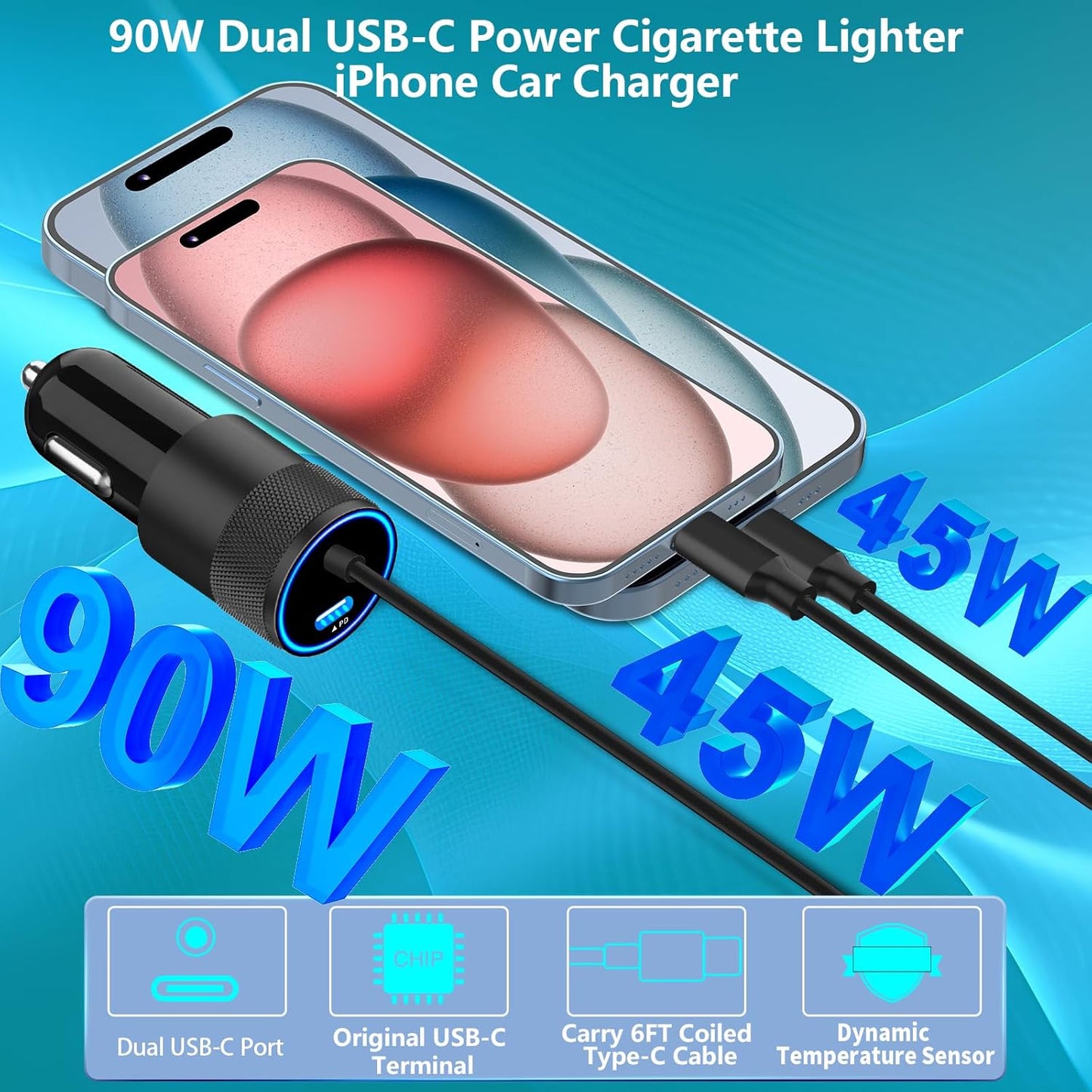 [Apple MFi Certified] Car Charger or iPhone 16/16 Pro/16 Plus/16 Pro Max/15/15 Pro/iPad -  BigGreenBear.com cell phone 7.99 USD Big Green Bear