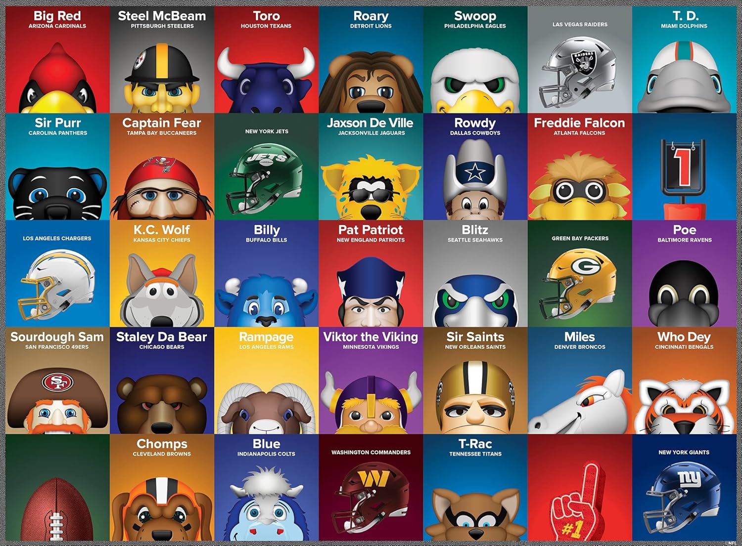NFL Mascots 100-Piece Puzzle for Kids - Officially Licensed NFL Product - 14"x19" -  BigGreenBear.com puzzles 19.99 USD Big Green Bear