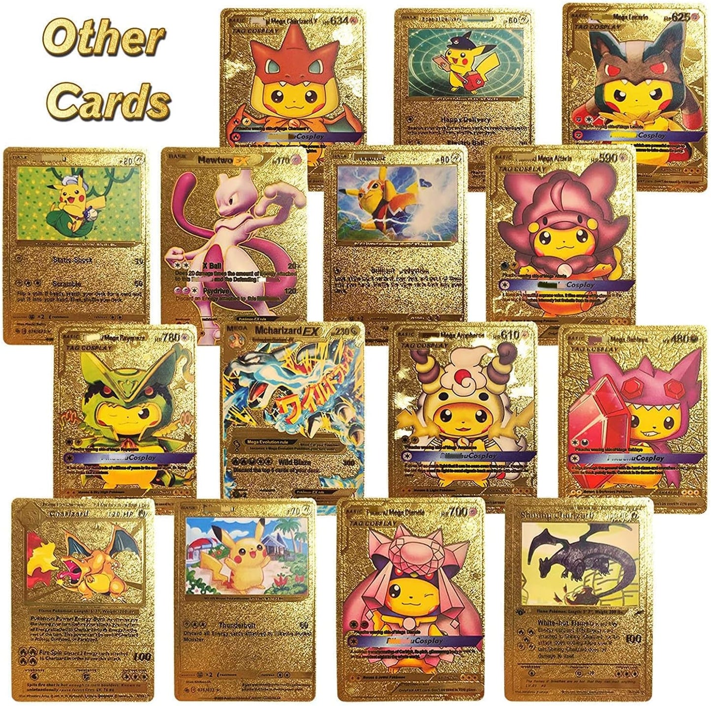55 PCS Gold Cards Packs Vmax V EX GX Rare Golden Cards Deck Box Gold Foil Card