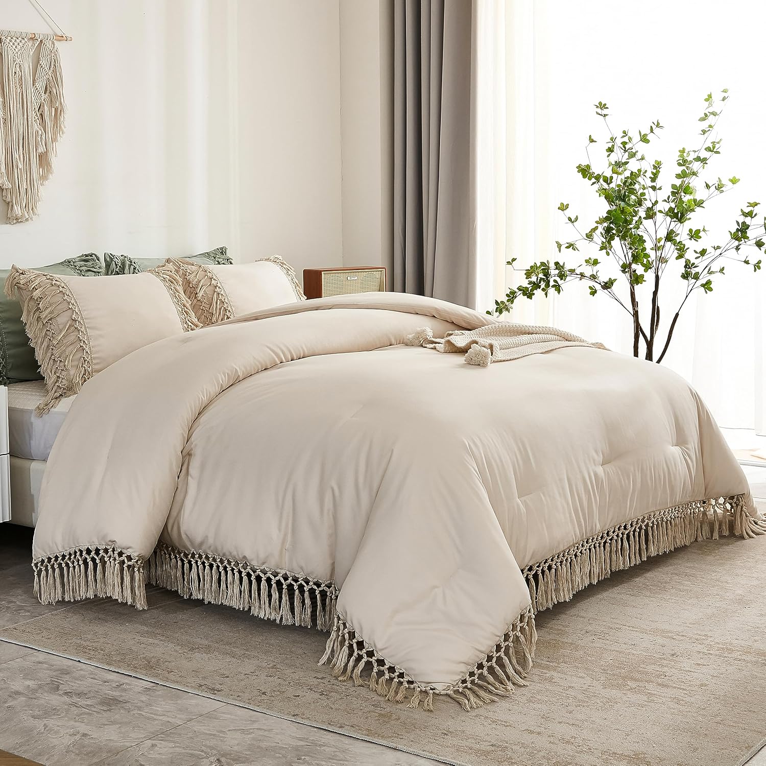 3 Pieces Tassel Boho Lightweight Winter Bedding Comforters & Sets, All Season -  BigGreenBear.com bedding 69.99 USD Big Green Bear