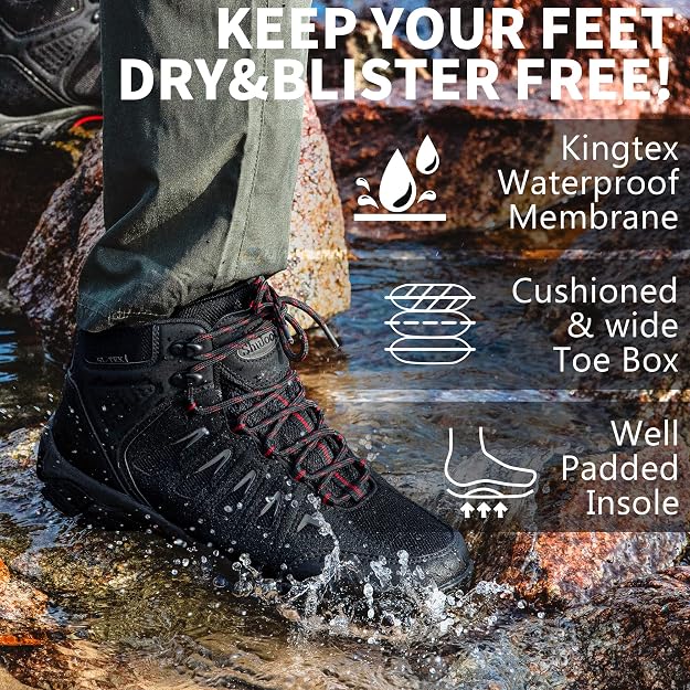 Men's Waterproof Hiking Boots Non-Slip Lightweight Mid Top Ankle Boot Breathable Hiker Trekking Shoes