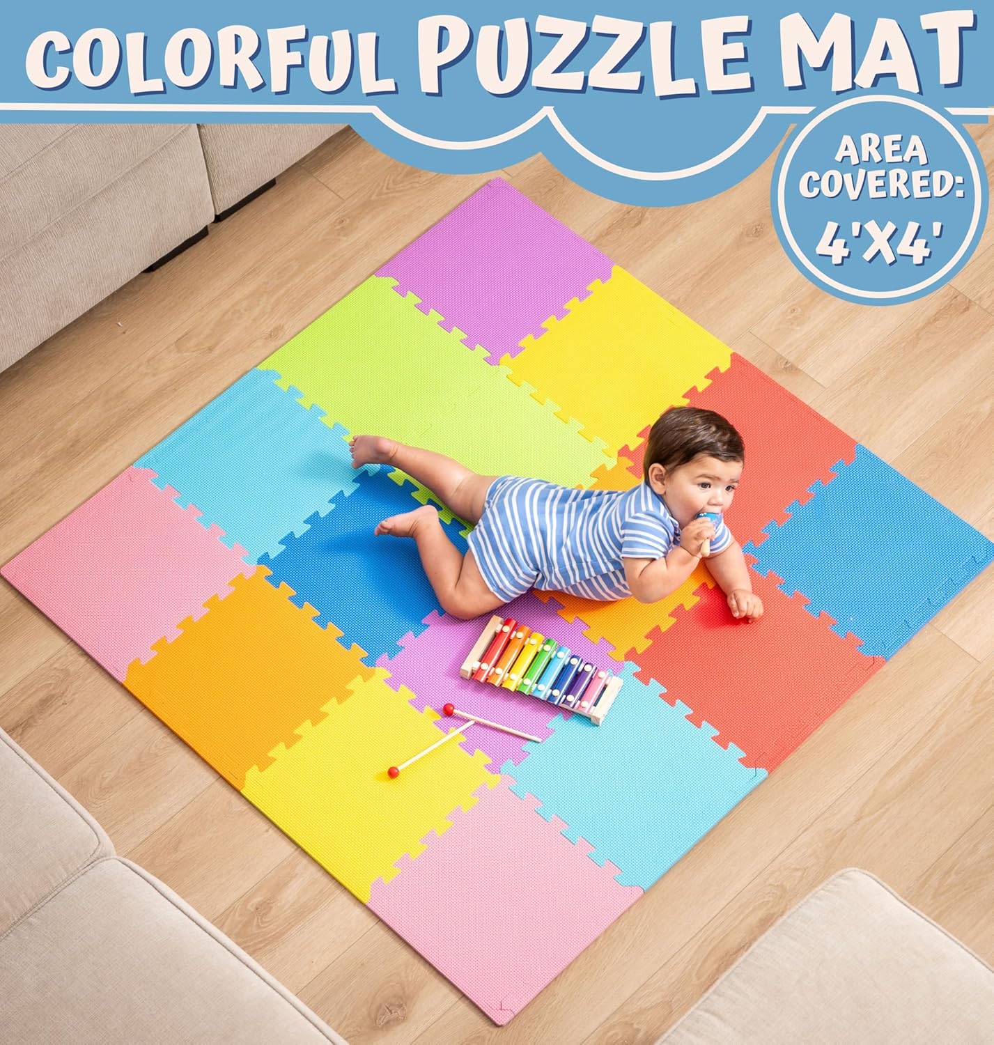 Foam Puzzle Floor Mat for Kids 12x12-16 Interlocking