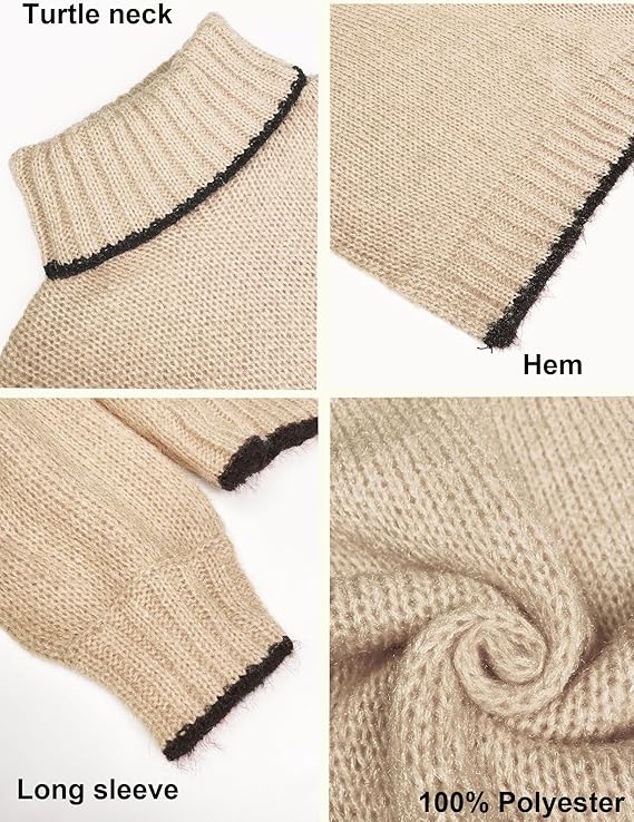 Turtleneck Sweater for Women Long Sleeve Oversized Light Khaki -  BigGreenBear.com clothing 24.50 USD Big Green Bear