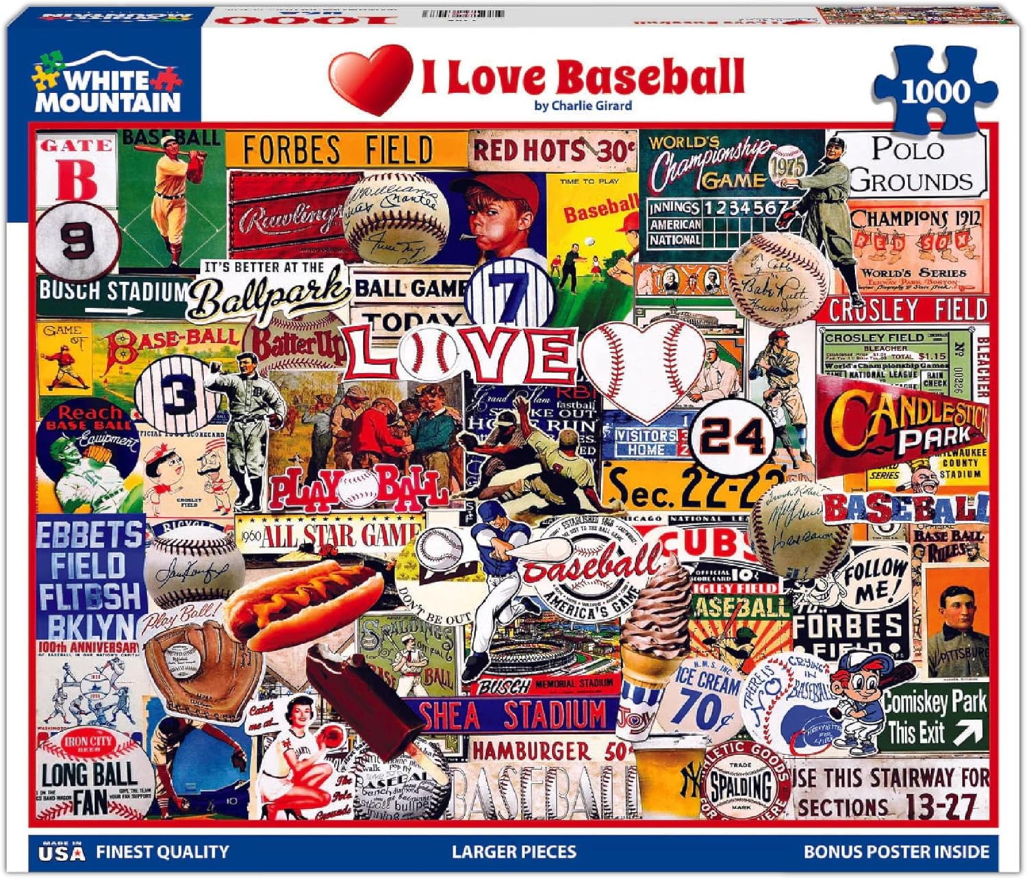 White Mountain Puzzles - I Love Baseball - 1000 Piece Jigsaw Puzzle