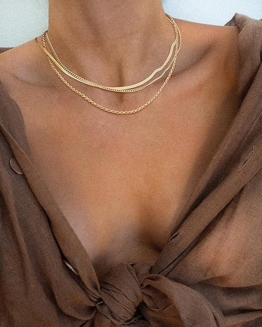 Women Stacked Necklace, Dainty Gold Necklace,14k Gold Plated -  BigGreenBear.com jewelry 24.00 USD Big Green Bear