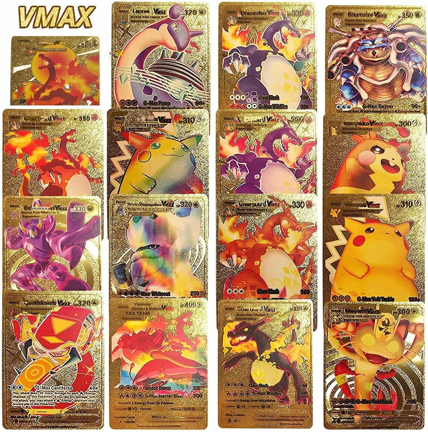 55 PCS Gold Cards Packs Vmax V EX GX Rare Golden Cards Deck Box Gold Foil Card