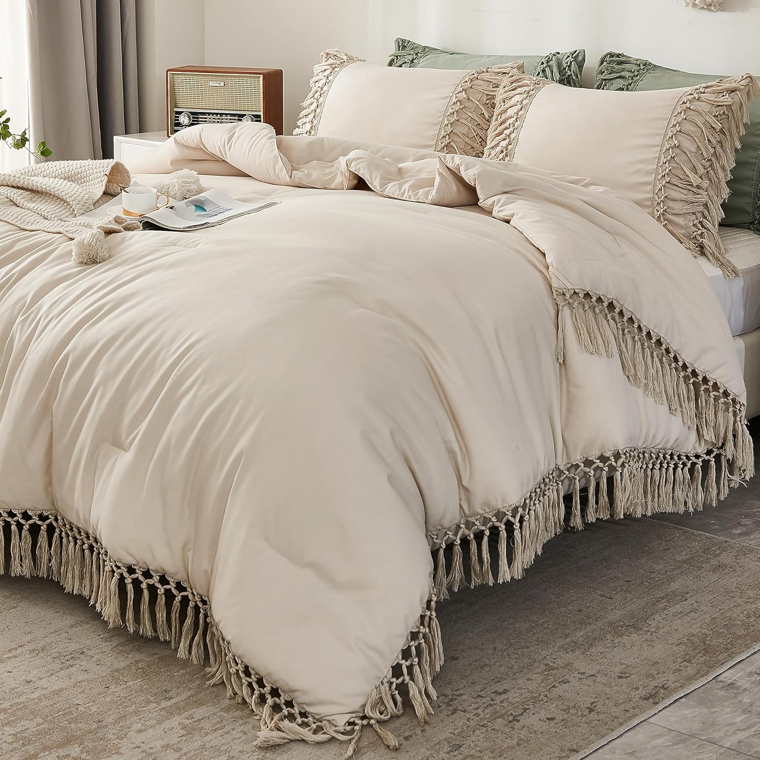 3 Pieces Tassel Boho Lightweight Winter Bedding Comforters & Sets, All Season -  BigGreenBear.com bedding 69.99 USD Big Green Bear