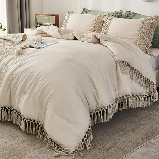 3 Pieces Tassel Boho Lightweight Winter Bedding Comforters & Sets, All Season -  BigGreenBear.com bedding 69.99 USD Big Green Bear