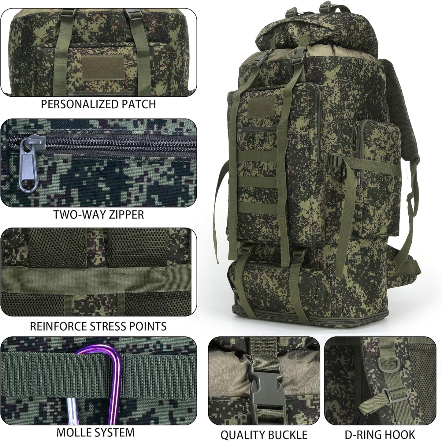 Internal laptop compartment inside a 100L green military backpack for secure tech storage.