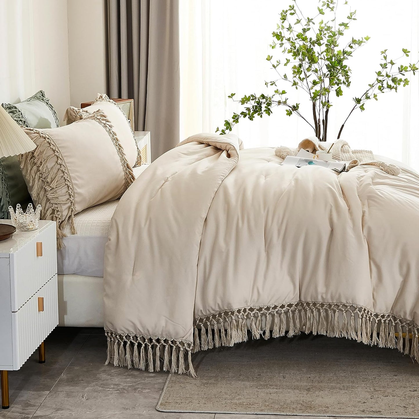 3 Pieces Tassel Boho Lightweight Winter Bedding Comforters & Sets, All Season -  BigGreenBear.com bedding 69.99 USD Big Green Bear