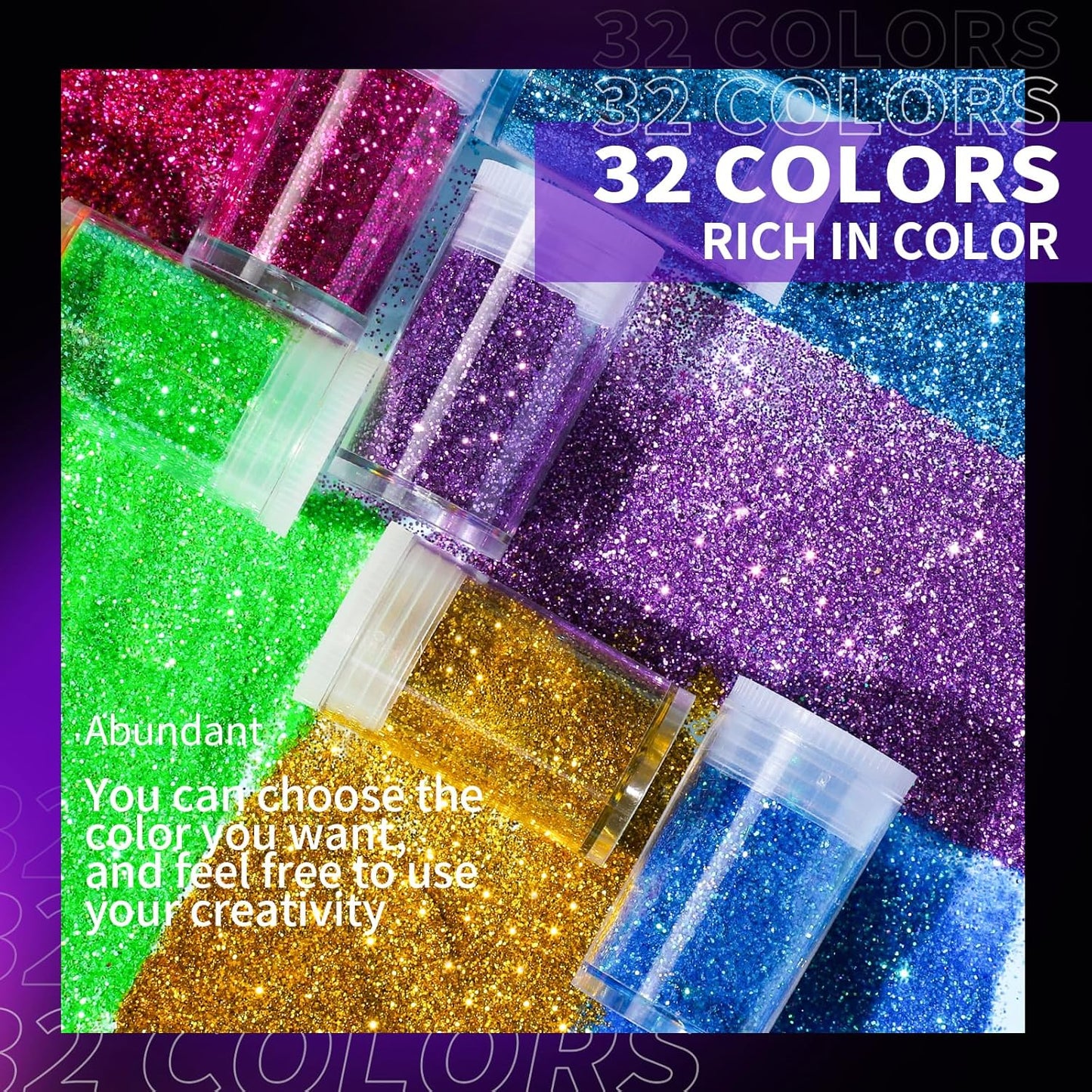 Glitter, Fine Glitter for Resin, Set of 32 Colors, for Nail Body Tumbler Arts