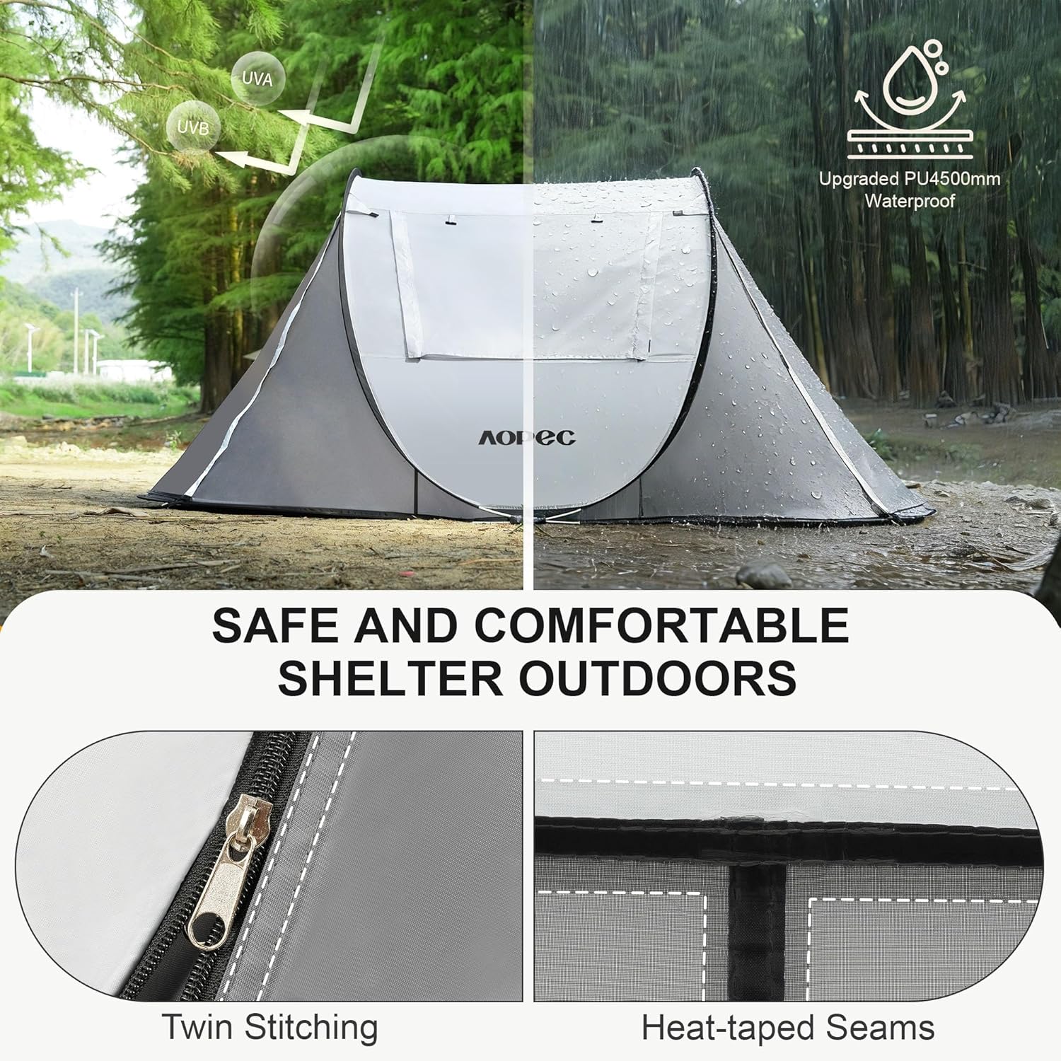 Grey 2-Person Dome Tent with Front Porch Mudroom and Mesh Windows