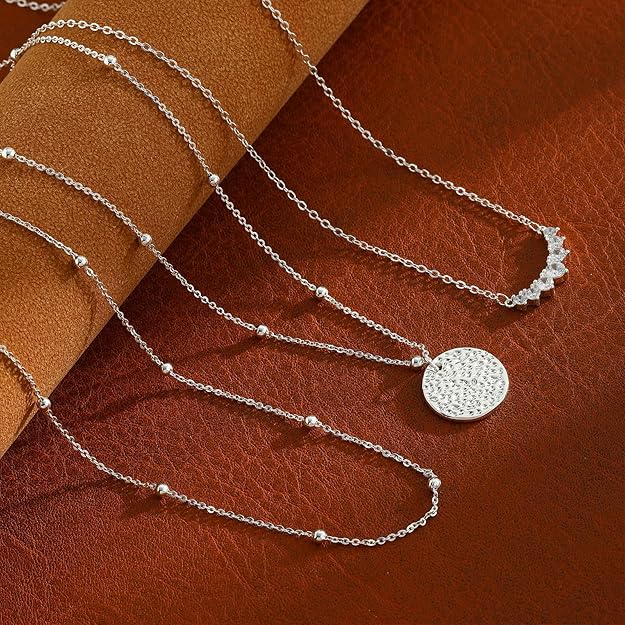 Layered Silver Necklaces for Women, Sterling Silver Stackable Stack Choker -  BigGreenBear.com jewelry 19.89