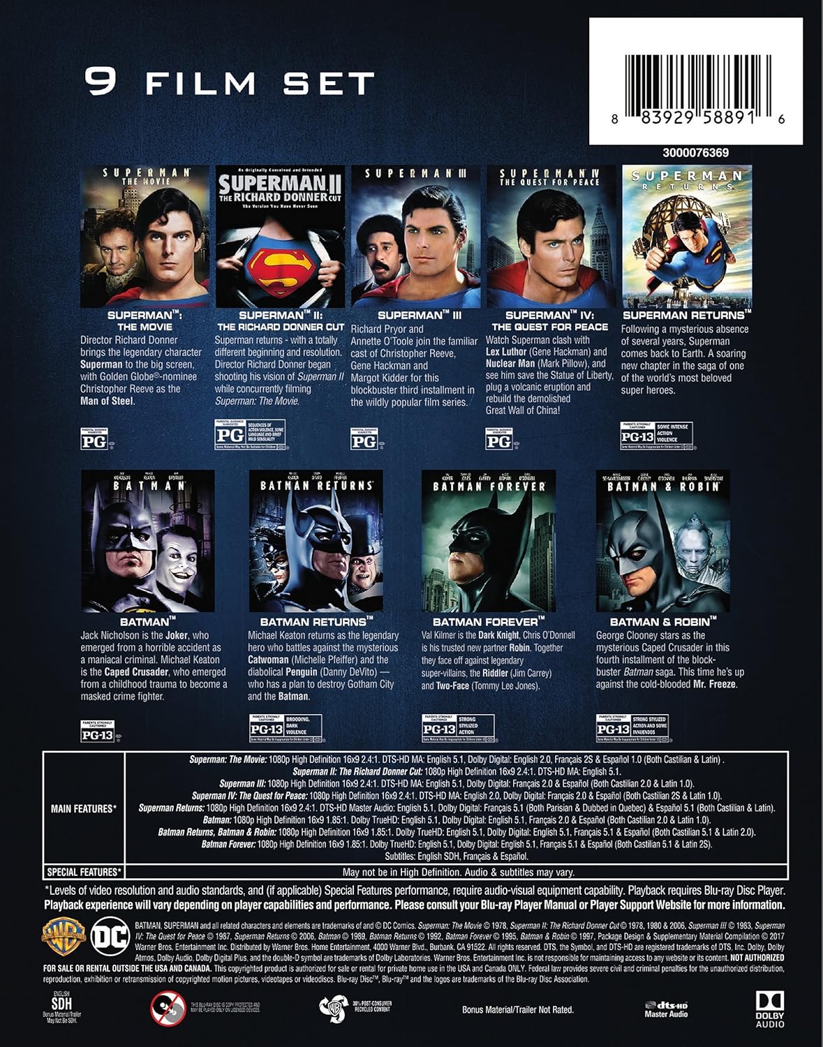 Batman & Superman 9-Film Set (BD) [Blu-ray] -  BigGreenBear.com Movie 42.35 USD Big Green Bear