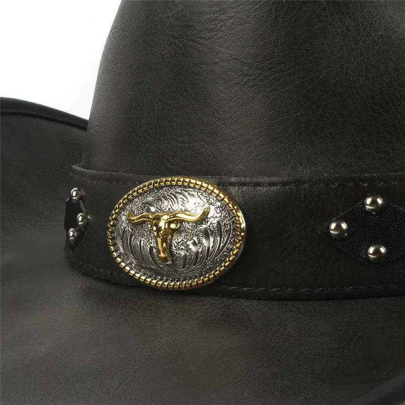 100% Leather Men Western Cowboy Hat -  BigGreenBear.com clothing 49.99 USD Big Green Bear