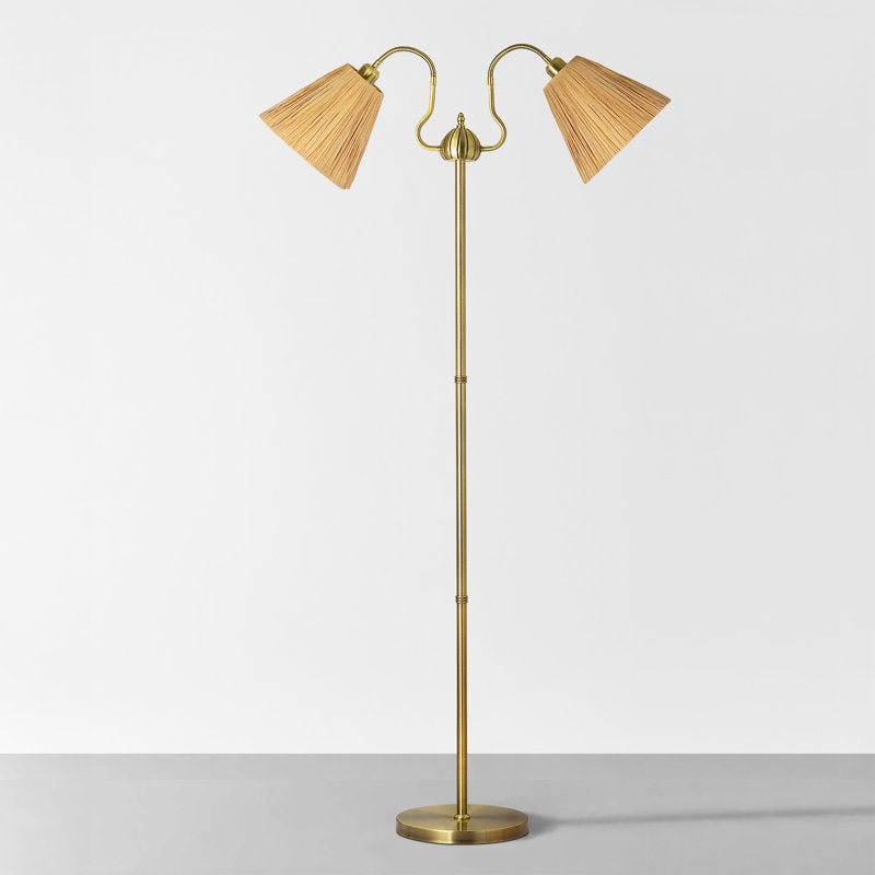 66'' Twin Arm Gooseneck Floor Lamp with Natural Raffia-Inspired Shades -  BigGreenBear.com Lighting 89.98 USD Big Green Bear