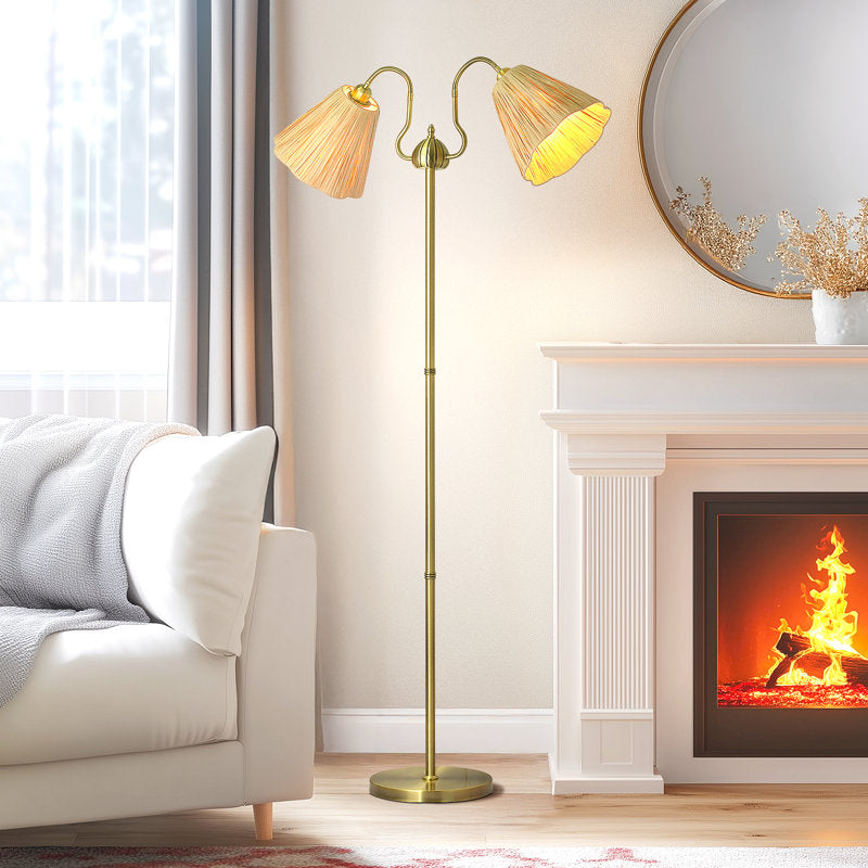 66'' Twin Arm Gooseneck Floor Lamp with Natural Raffia-Inspired Shades -  BigGreenBear.com Lighting 89.98 USD Big Green Bear