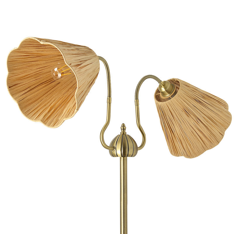 66'' Twin Arm Gooseneck Floor Lamp with Natural Raffia-Inspired Shades -  BigGreenBear.com Lighting 89.98 USD Big Green Bear