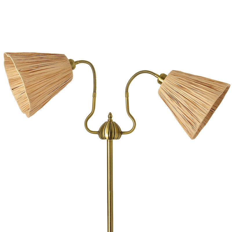 66'' Twin Arm Gooseneck Floor Lamp with Natural Raffia-Inspired Shades -  BigGreenBear.com Lighting 89.98 USD Big Green Bear