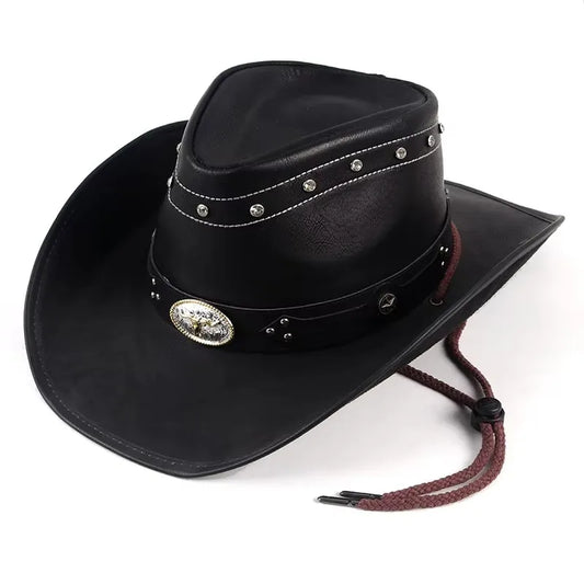 100% Leather Men Western Cowboy Hat -  BigGreenBear.com clothing 49.99 USD Big Green Bear