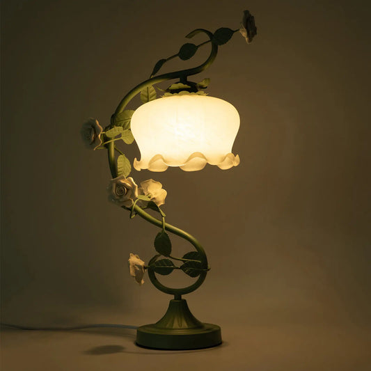 Vintage Green Flower Petal Table Lamp