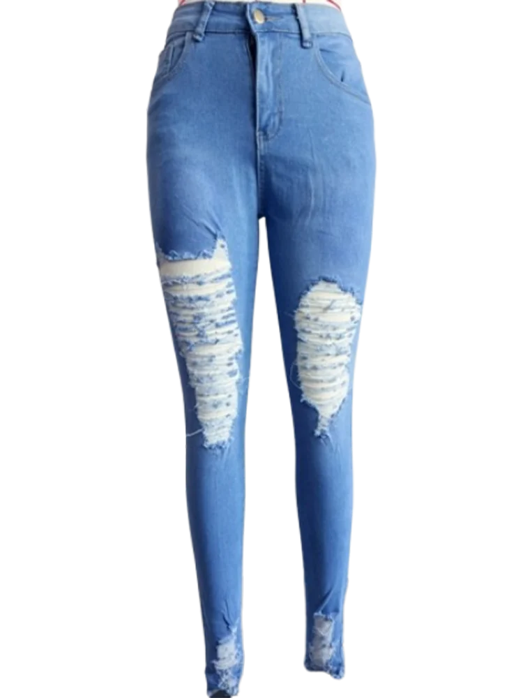 Women's Pocket Ripped Pants High Street Fashion Casual Autumn Solid Color Personalized jeans -  BigGreenBear.com clothing 17.89 USD Big Green Bear