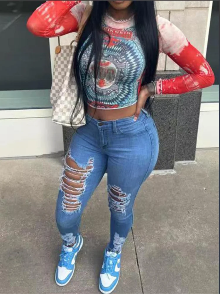 Women's Pocket Ripped Pants High Street Fashion Casual Autumn Solid Color Personalized jeans -  BigGreenBear.com clothing 17.89 USD Big Green Bear