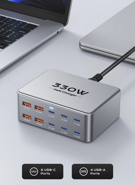 330W USB C GaN Charger 100W PD3.0 PPS QC3.0 Multiport Fast Charging Station