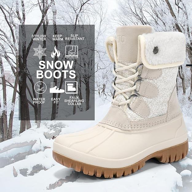 Womens Winter Duck Boots Waterproof Cold Weather Snow Boots -  BigGreenBear.com clothing 69.99 USD Big Green Bear