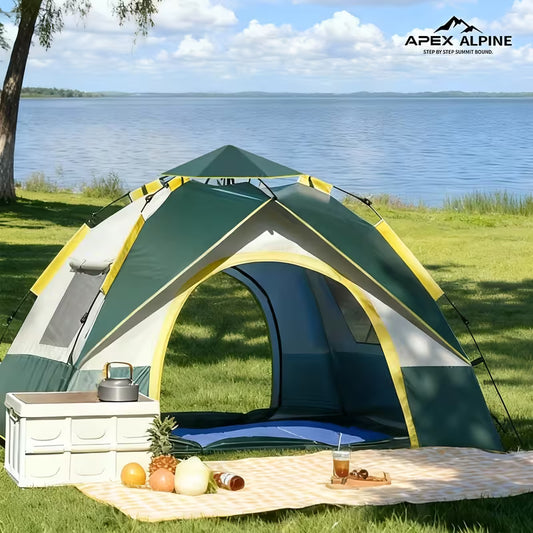2-3 Person Green Instant Pop Up Camping Tent by Biggreenbear on a grassy field.