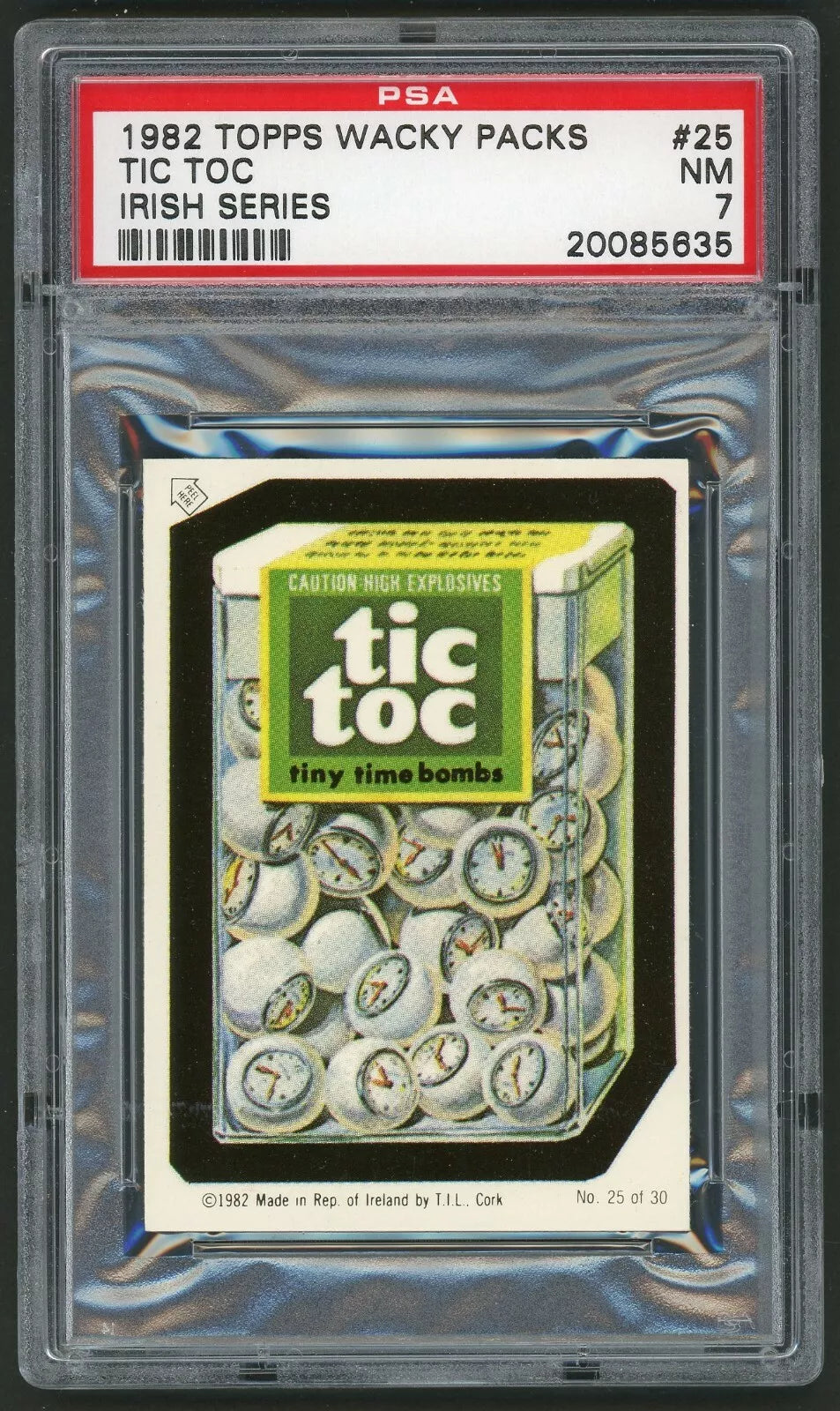 1982 / 85 Topps Wacky Packages Sticker Irish Series #25 Tic Toc PSA 7