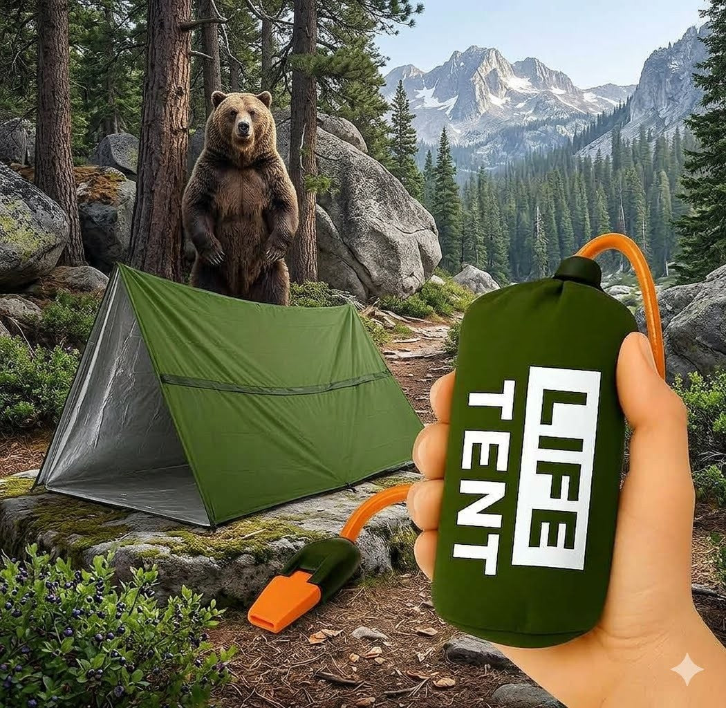 Army Green Emergency Survival Tube Tent & Whistle