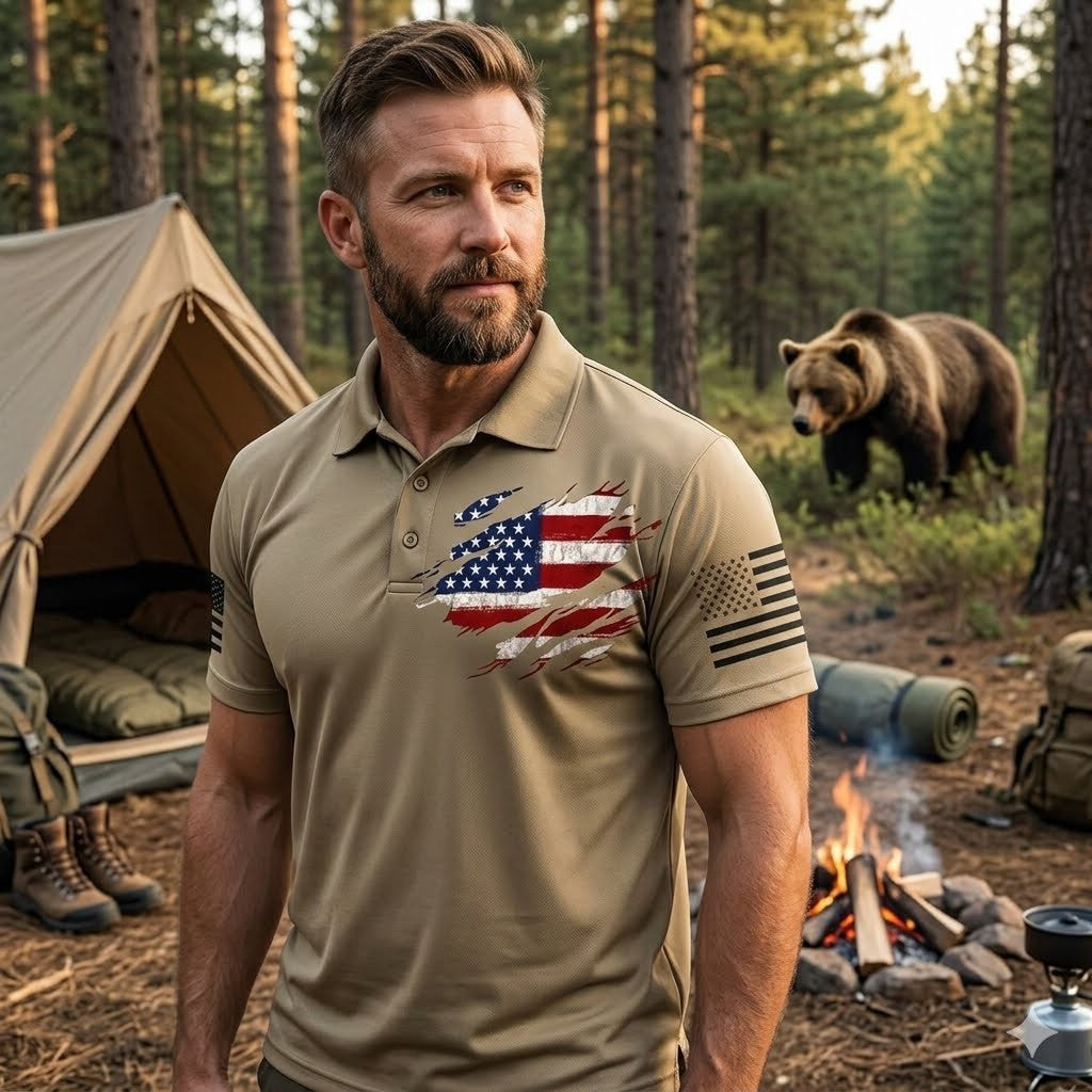 Patriot USA Flag Tattered Polo Graphic Tee