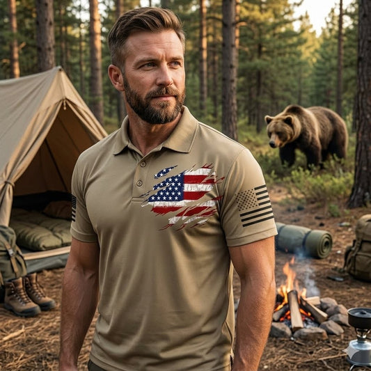 Patriot USA Flag Tattered Polo Graphic Tee