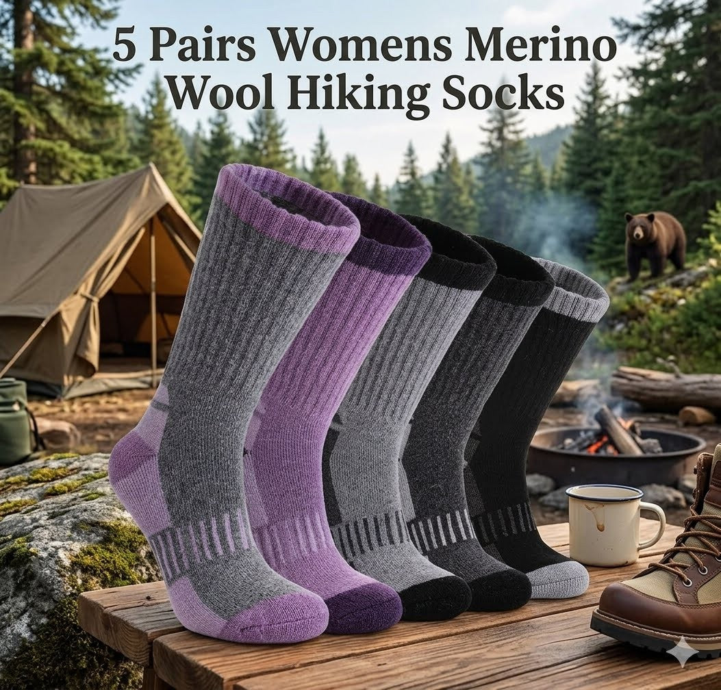 Womens Merino Wool Hiking Socks Thermal Warm Winter Boot Crew Socks Big green bear