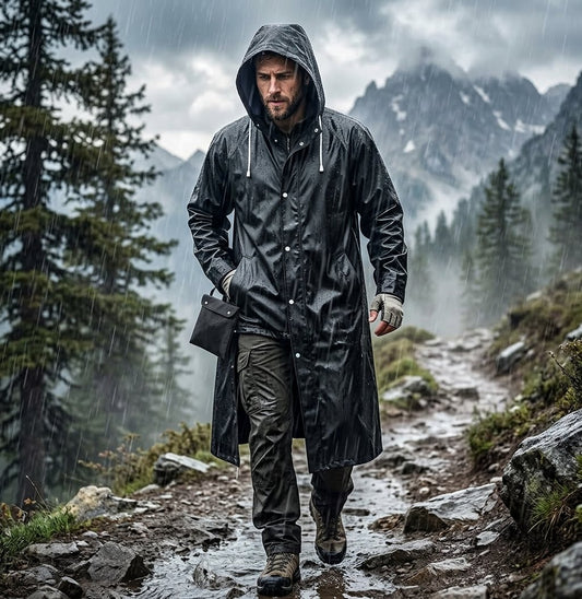 Men's Long Waterproof Raincoat | Hooded Hiking Jacket