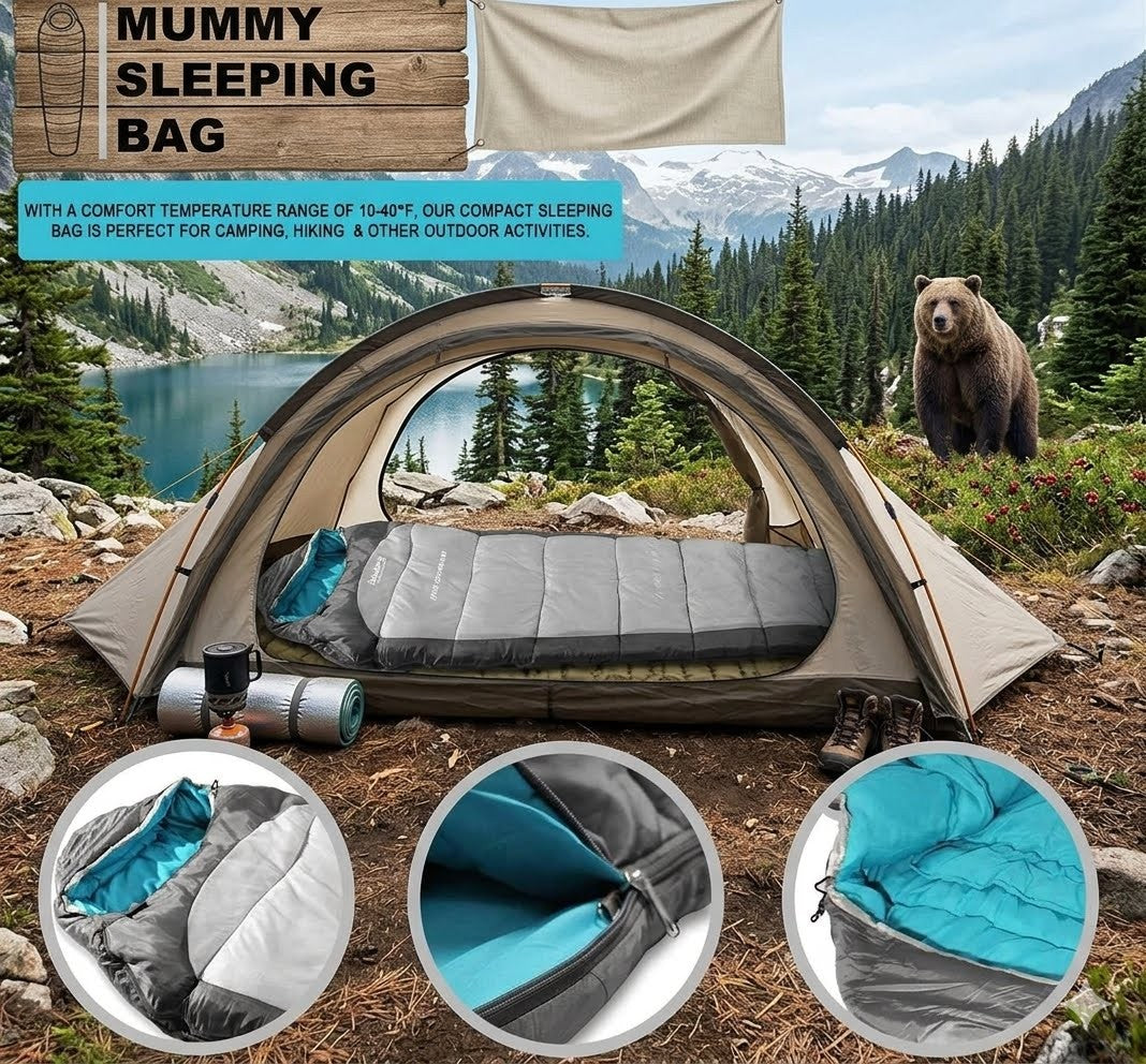Compact 3-Season Mummy Sleeping Bag for Adults – Big Green Bear
