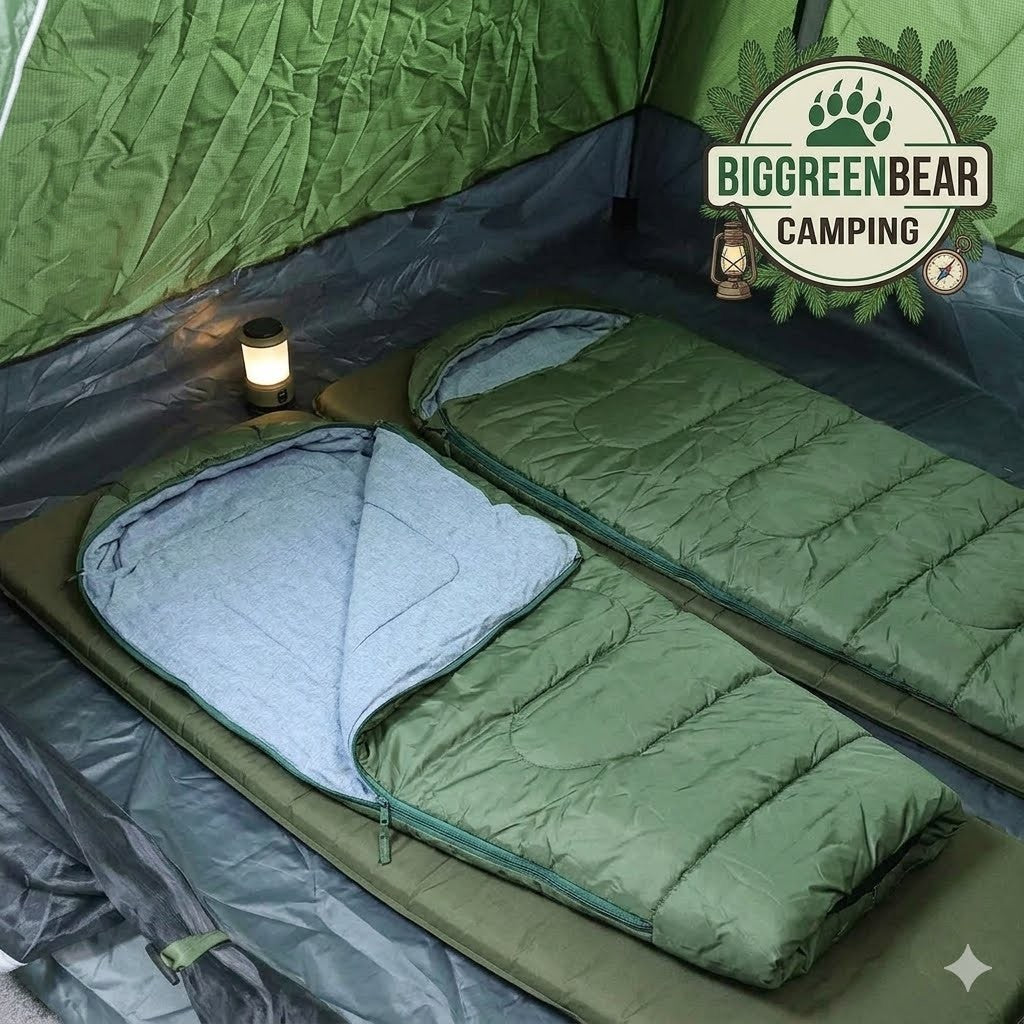 two sleeping bags in a tent Biggreenbear camping