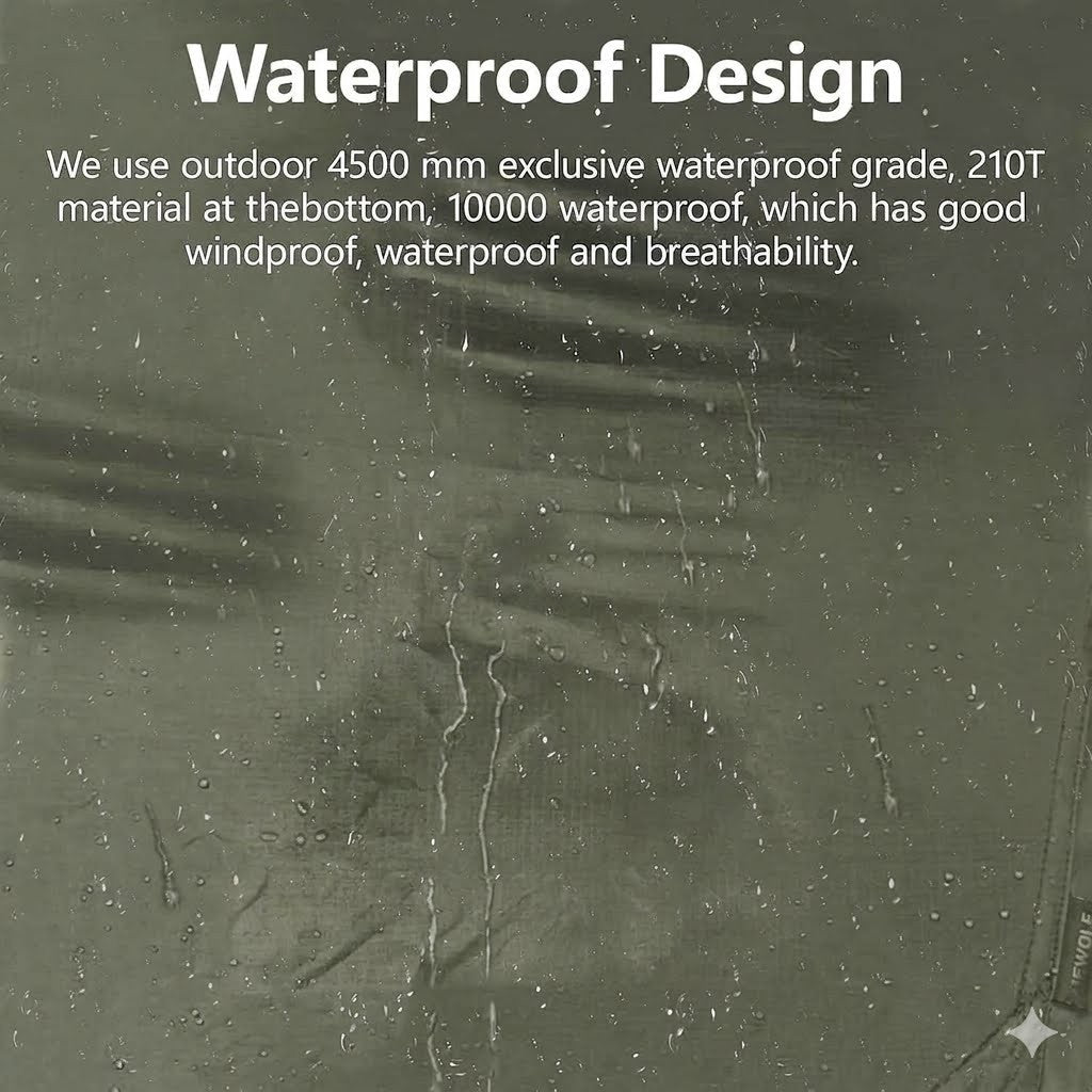 Text on waterproof design with rain simulation on a green background