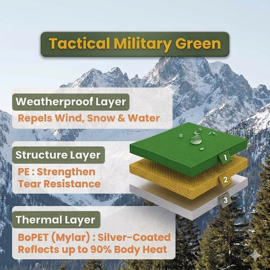 Army Green Emergency Survival Tube Tent & Whistle