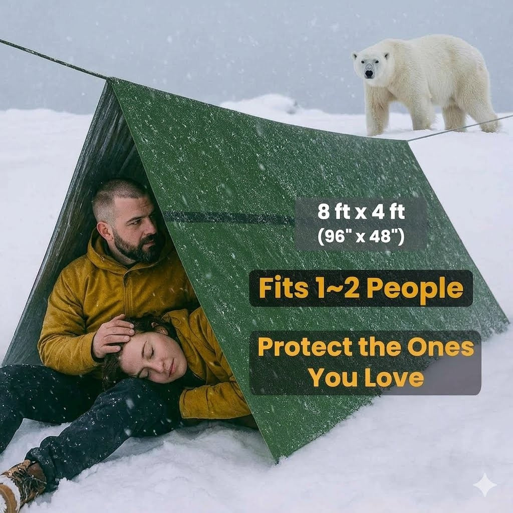 Army Green Emergency Survival Tube Tent & Whistle